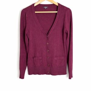 Reitmans Plum Button Front Cardigan Sweater Women’s Size M Pocket Knit Burgundy